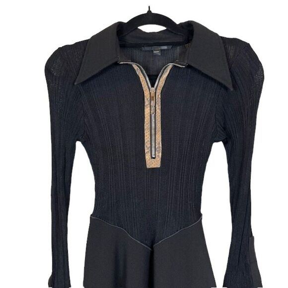 Ellery Calabasas Zip Front Snake Panel Black Dress Full Skirt Size 2 - Picture 3 of 16